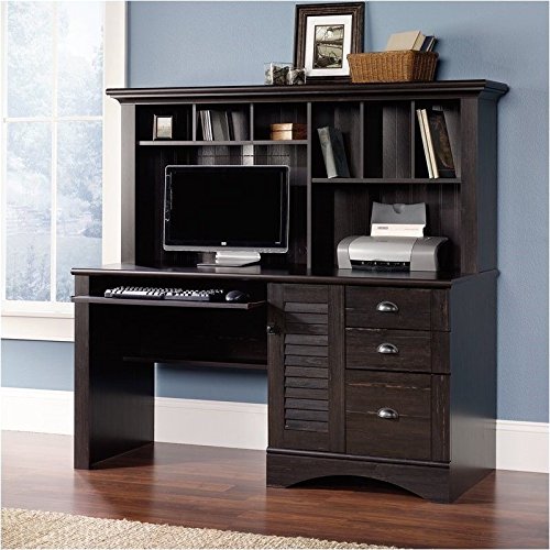 Pemberly Row Computer Desk w Hutch in Antiqued Paint
