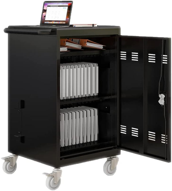 HONOOR 30-Device Mobile Charging Cart and Cabinet, Charging Cart for iPads, Chromebooks, Tablets, Laptops - Front & Back Access Locking Cabinet