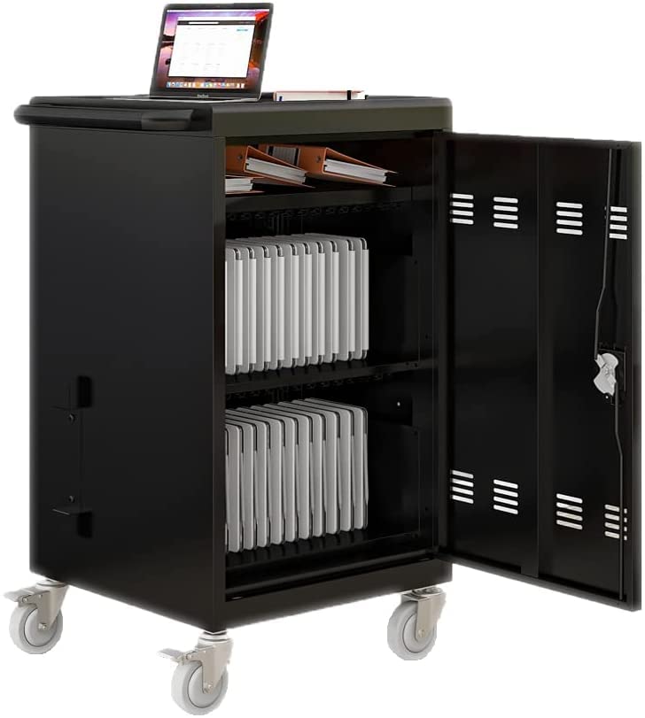HONOOR 30-Device Mobile Charging Cart and Cabinet, Charging Cart for iPads, Chromebooks, Tablets, Laptops - Front & Back Access Locking Cabinet