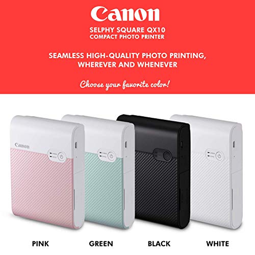 Canon SELPHY Square QX10 Compact Photo Printer (Pink) + Canon SELPHY Color Ink & Label XS-20L Set (20 Sheets),