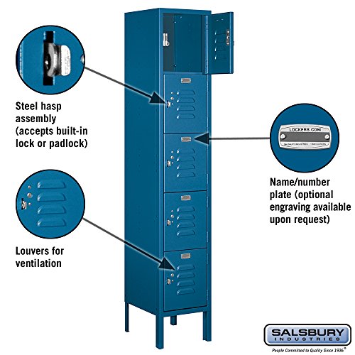 Salsbury Industries 65152BL-U Five Tier Box Style 12-Inch Wide 5-Feet High 12-Inch Deep Unassembled Standard Metal Locker, Blue