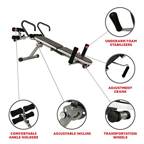 Sunny Health & Fitness Invert Extend N Go Back Stretcher Bench with 350lb High Weight Capacity and Adjustable Stretch and Height Settings , Black