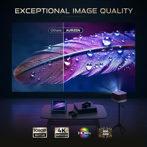 Aurzen All-in-One 4K Smart Projector with WiFi, Bluetooth, Dolby Audio, 36W Speakers
