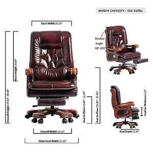 Kinnls Massage Office Chair with Footrest Genuine Leather Vintage Executive Chair