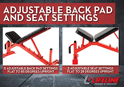 Lifeline Utility Weight Bench – Adjustable – 1,000lb Rated for Weightlifting and Strength Training