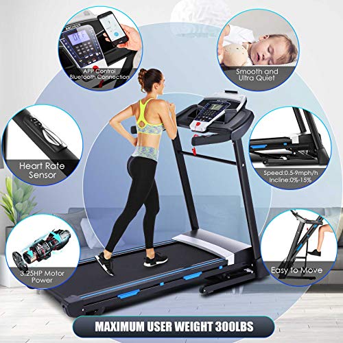 ANCHEER ET970 Treadmill, 3.25 HP Treadmill with 15% Automatic Incline, Folding Exercise Treadmill with APP & Bluetooth Audio Speakers, 300 LBS Capacity (Light Black)