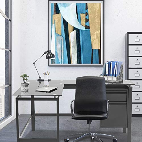 L Shaped Desk 56" Computer Corner Desk, Home Gaming Desk with Storage Drawer Under Desk, Office Writing Workstation with Glass Desktop and Metal Frame, Space-Saving and Easy Assemble