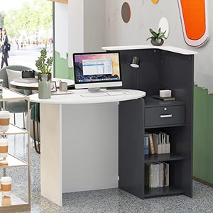 AIEGLE Reception Desk with Lockable Drawers, White Round Table & Dark Grey Counter (50" L x 23.6" W x 43.3" H)
