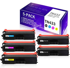 5-Pack(2 Black, 1 Cyan, 1 Magenta, 1 Yellow) Compatible Toner Cartridge Replacement for Brother TN-433 TN433 to use with HL-L8260CDW HL-L8360CDW MFC-L8900CDW MFC-L8610CDW Printer