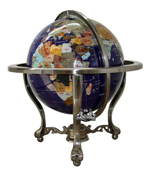 Unique Art 21-Inch Tall Blue Lapis Ocean Table Top Gemstone World Globe with Silver Tripod and Separated State Stones