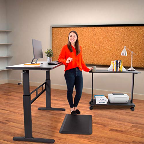 Stand Steady L-Shaped Tranzendesk Standing Desk | Sit to Stand Desk with Add-On Desk Return | Customizable Stand Up Desk Arrangement Great for Any Office Space! (Black / 73 x 42)