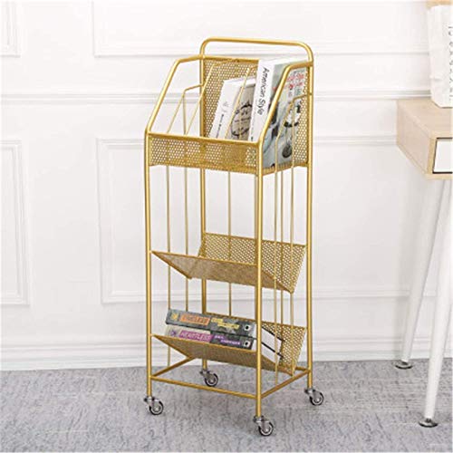 Rotating Bookshelf Display Stand File Rack Magazine Rack Iron Bookshelf (Gold2, 35x28x99cm)