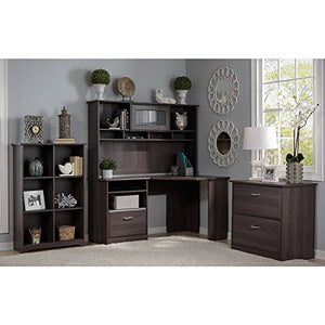 Cabot Corner Desk with Hutch, Lateral File Cabinet and 6 Cube Bookcase