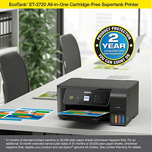 Epson EcoTank ET-2720 Wireless Color All-in-One Supertank Printer with Scanner and Copier - Black (Renewed)