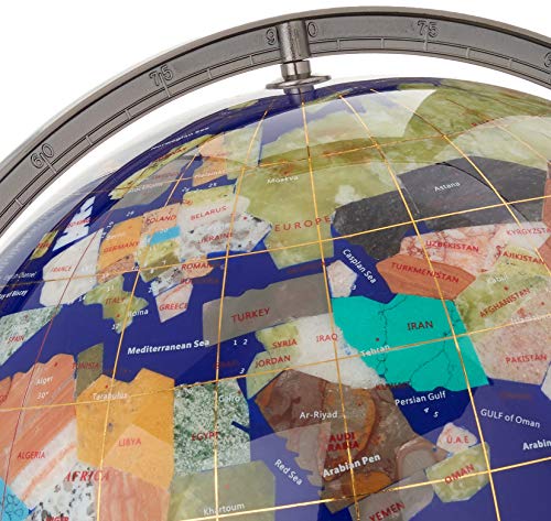 Unique Art 36-Inch by 13-Inch Floor Standing Blue Lapis Gemstone World Globe with Silver Tripod
