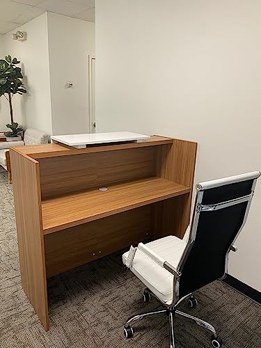 UGOS Modern Reception Desk 53" with Transaction Countertop - Teak and White
