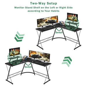 Mr IRONSTONE L-Shaped Desk 50.8" Computer Corner Desk, Home Gaming Desk, Office Writing Workstation with Large Monitor Stand, Space-Saving, Easy to Assemble, Black
