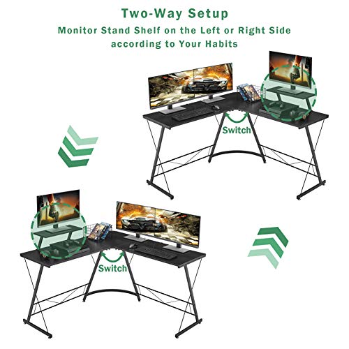Mr IRONSTONE L-Shaped Desk 50.8" Computer Corner Desk, Home Gaming Desk, Office Writing Workstation with Large Monitor Stand, Space-Saving, Easy to Assemble, Black