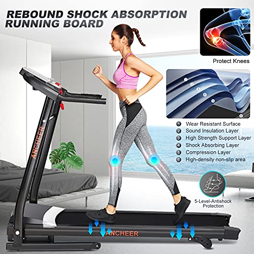 ANCHEER Folding Treadmill with Smartphone Sports APP, 3 Levels Manual Incline, 2.25HP Motor Allows for 0.5-7.5 MPH, 12 Preset Programs, Easy Assembly Exercise Machine for Home Gym Office