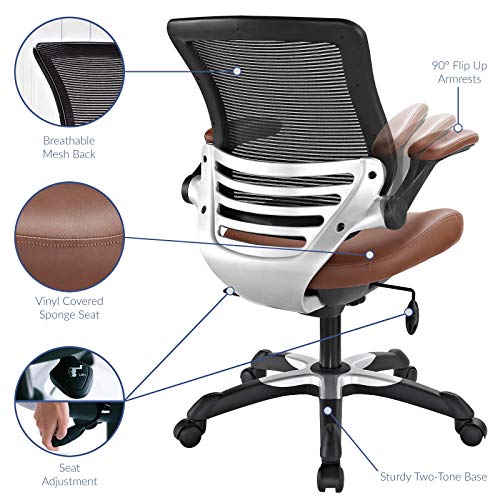 Modway Edge Mesh Back and White Vinyl Seat Office Chair With Flip-Up Arms - Computer Desks in Tan