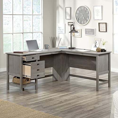 Sauder Cottage Road L-Desk, Mystic Oak Finish, L: 65.12" x W: 58.66" x H: 29.76