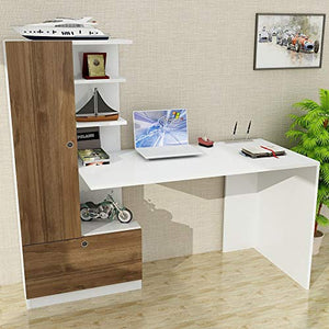 Casamudo Computer Desk with Storage, White Storage Table with Bookshelf, Modern Bookcase Desk with Shelves, Wood Study and Writing Desk for Home Office (Left Hand Return)