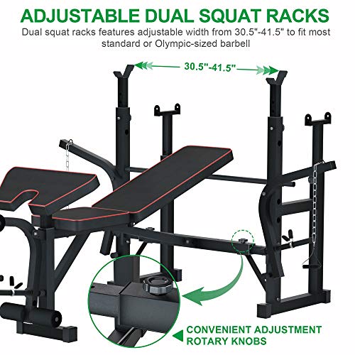 Adjustable MultiFunction Foldable Weight Bench and Fitness Barbell Rack Commercial Weight Lifting Support w/Leg Developer Arm Training Equipment Home Gym Full-Body Strength Workout Exercise