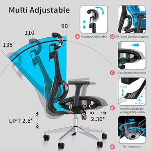 PatioMage Ergonomic Office Chair with 3D Armrest, Adjustable Headrest, Lumbar Support