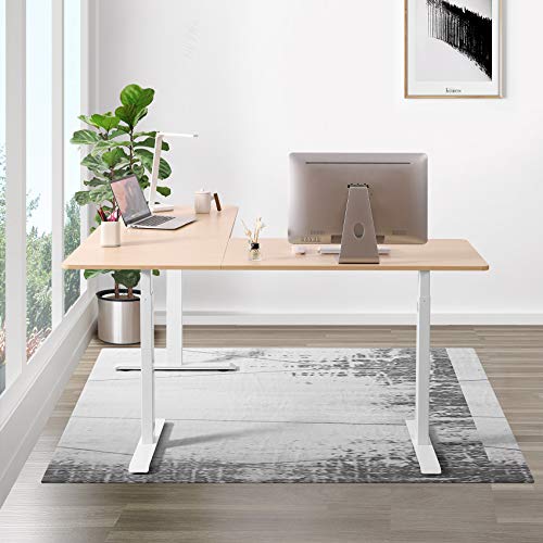 UNICOO – L Shaped Crank Height Adjustable Standing Desk, Sit to Stand up Corner Desk, L-Shaped Standing Workstation (White Frame/Light Oak Top - L Shape Crank)