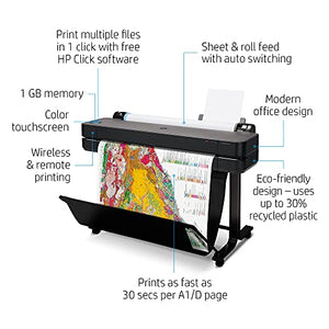 HP DesignJet T630 Large Format Wireless Plotter Printer - 36", with Modern Office Design (5HB11A)