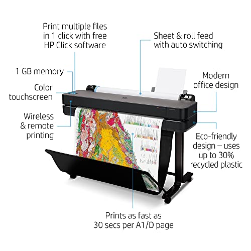 HP DesignJet T630 Large Format Wireless Plotter Printer - 36", with Modern Office Design (5HB11A)