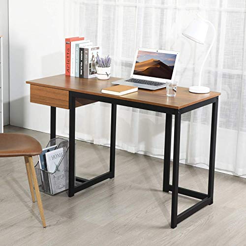 GreenForest L Shaped Desk and Computer Desk Bundle, Industrial Gaming Writing Desk Home Office Furniture Set, Walnut