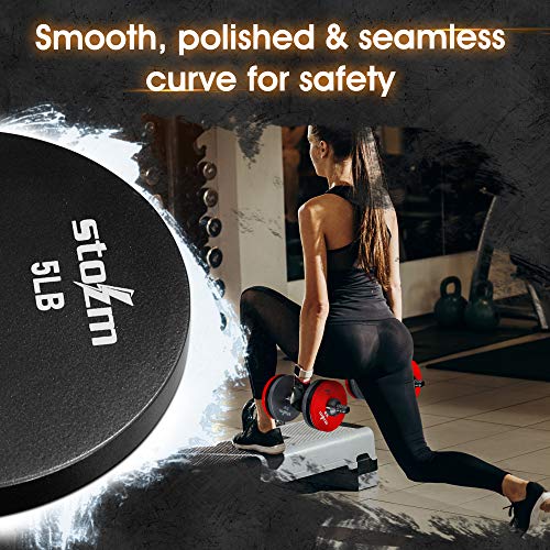 STOZM Premium Steel 1-inch Weight Plate - Set of 12 x 5lbs Weight Plates for Strength Training, Conditioning Workouts, Weightlifting, Powerlifting and Crossfit (Black) (EZ2X)