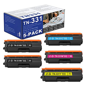 5-Pack TN331 Compatible TN331BK TN331C TN331M TN331Y Toner Cartridge Replacement for Brother HL-L8250CDN L8350CDW/CDWT DCP-9050CDN 9270CDN L8400CDN L8450CDW Printer(2BK+1C+1M+1Y).