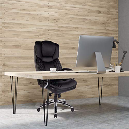 Halter Executive Bonded Leather Office Chair with High Back, Swivel Motion, Adjustable Height, Caster Wheels, and Lumbar Support for Ergonomic Computer Desk Seating, Black