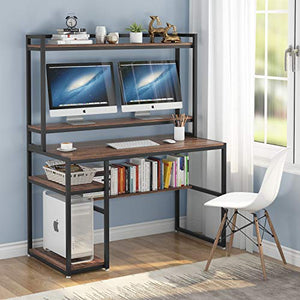 Tribesigns Computer Desk with Hutch and Shelves, 47 Inches Home Office Desk with Bookshelves and CPU Stand, Writing Desk PC Study Table Workstation for Small Spaces (Rustic Brown)