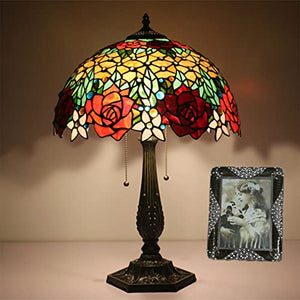 MaGiLL Vintage Desk Lamp, Tiffany Rose Pattern Zinc Alloy Base Bedside Lamp