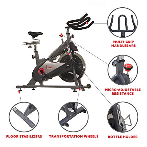 Sunny Health & Fitness SF-B1509C Chain Drive Premium Indoor Cycling Exercise Bike, Gray