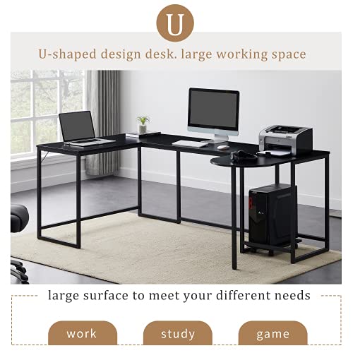 GetNature U-Shaped Computer Desk, Industrial Corner Writing Desk with CPU Stand, Gaming Table Workstation Desk for Home Office