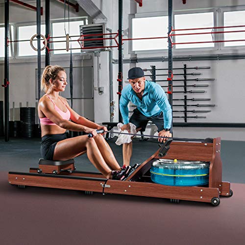 Water Rowing Machine, TopMade Oak Wood Water Adjustable Resistance Rower for Home Gym Workout Foldable Indoor Exercise Water Row Machine Fitness Equipment Bluetooth LCD Monitor Wooden Rower Machine