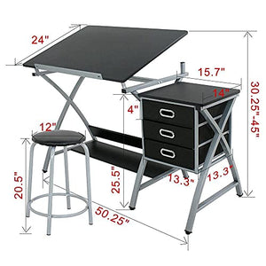 Adjustable Drawing Desk Drafting Table W/Drawers Supplies Adjustable Desk Craft Table Drafting Table Office Furniture Drawing Supplies Desk Drawing Table Craft Desk Drawing Desk Office