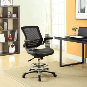 Modway Edge Drafting Chair - Reception Desk Chair - Flip-Up Arm Drafting Chair in Black