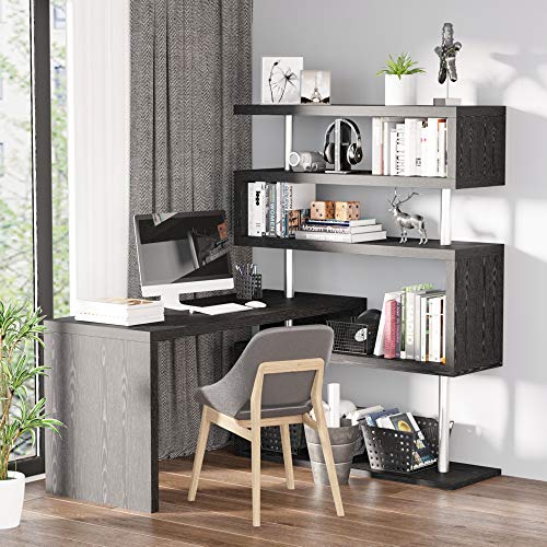 HOMCOM 94" 4 Tier L-Shaped Rotating Versatile Computer Desk with Shelves and Steel Frame - Black