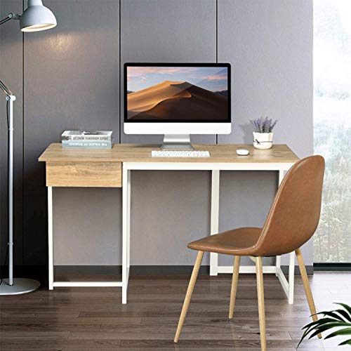 GreenForest Large L Shaped Desk and Computer Desk Bundle, Industrial Gaming Writing Desk Home Office Furniture Set, Oak