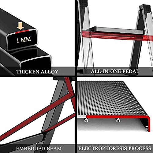 LUCEAE 3-Step Aluminum Folding Step Stool with Non-Slip Rubber Covers