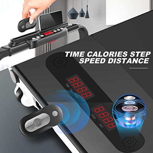 Treadmill,Under Desk Folding Treadmills for Home,2-in-1 Running, Walking&Jogging Portable Running Machine with Bluetooth Speaker & Remote Control,5 Modes & 12 Programs (White)