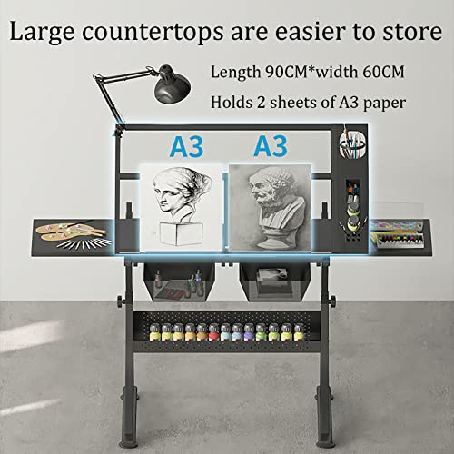 FLaig Drafting Desk with Adjustable Glass Top and Storage