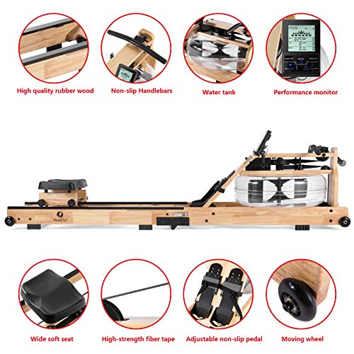 FITNESSCLUB Water Rowing Machine,Foldable Rower Cardio Training Workout Equipment Machine with LCD Bluetooth Monitor, Phone/Pad Holder,Transport Wheels for Home Gyms Fitness Exercise Sports Indoor Use