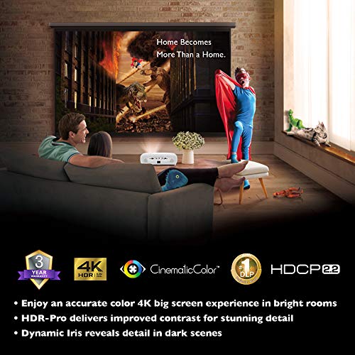 BenQ TK850 True 4K HDR-PRO Projector for Movies, Gaming & Sports - Low Input Lag for Most Games - Dynamic Iris - 3000 Lumens - 3D - 3 Year Industry Leading Warranty