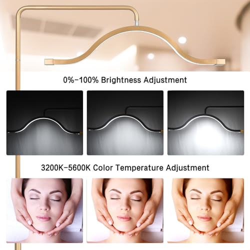 Yoidesu Half Moon LED Floor Lamp for Lash Extension, 29 Inch, 3200K-5600K, Phone Holder, Beauty Skincare Lighting